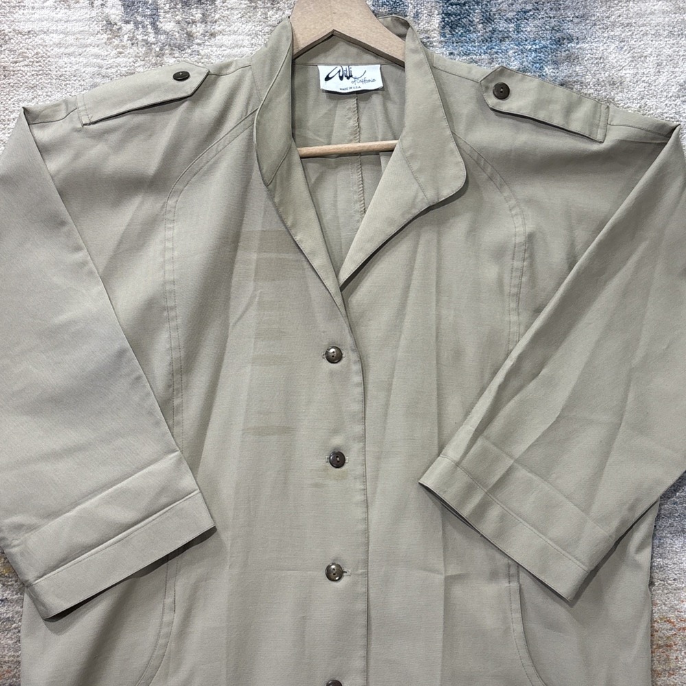 Vintage 1970s Safari Utility Shirt Dress XL Khaki Epaulets Pockets AS IS